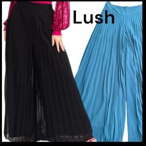 LUSH Teal Flowy Pleated Wide Leg Palazzo Pants (S)